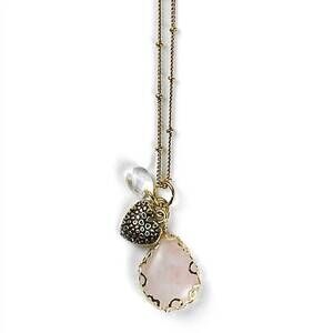 NEW MAD STYLE women's rose quartz heart and bead charm necklace in gold
